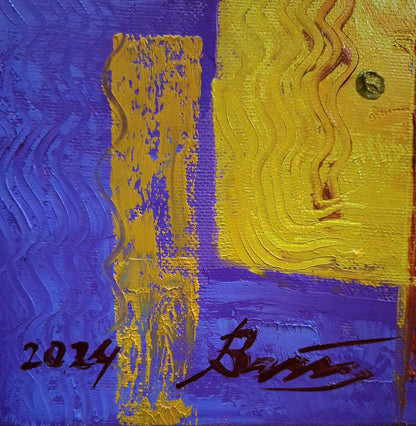 Vibrant oil painting Still life with pears by Sergiy Voichenko, purple and gold strokes