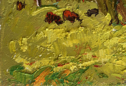 Vibrant yellow green impasto summer meadows oil painting by Oleksiy Ivanyuk