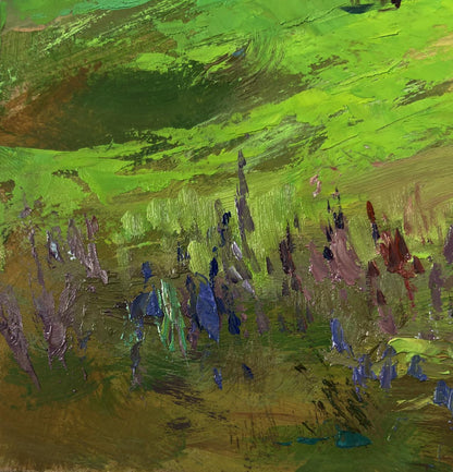 Vibrant impressionist oil painting by Yuriy Suprunchuk of path to rural field