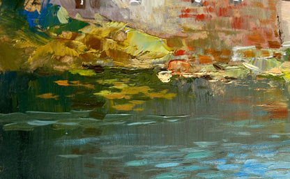 Impressionistic oil painting of bridge to city by Yuriy Suprunchuk
