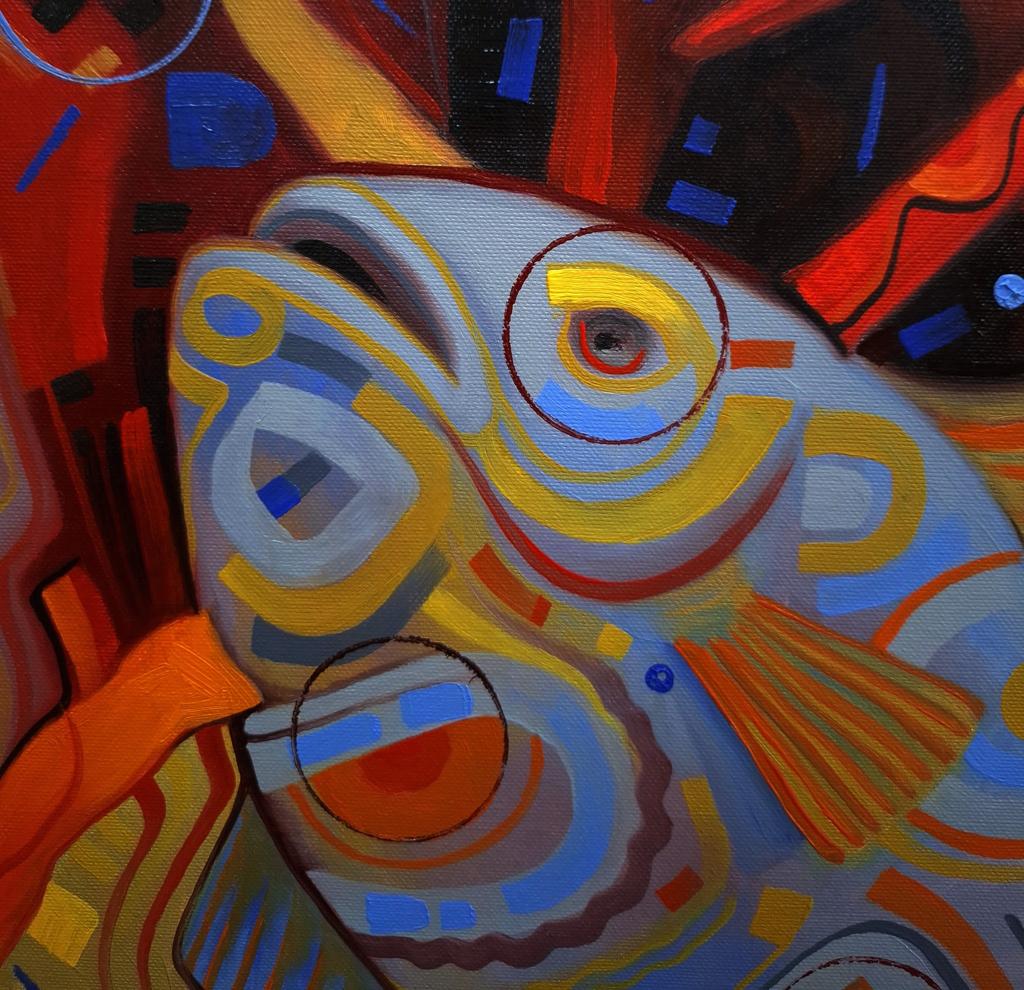 Vibrant oil painting The fish goes for a walk by Sergiy Voichenko