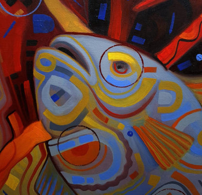 Vibrant oil painting The fish goes for a walk by Sergiy Voichenko