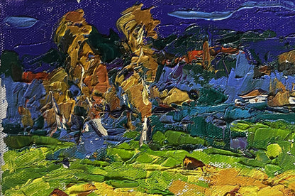 Oil painting Autumn night rain by Oleksiy Ivanyuk, vibrant impressionist landscape