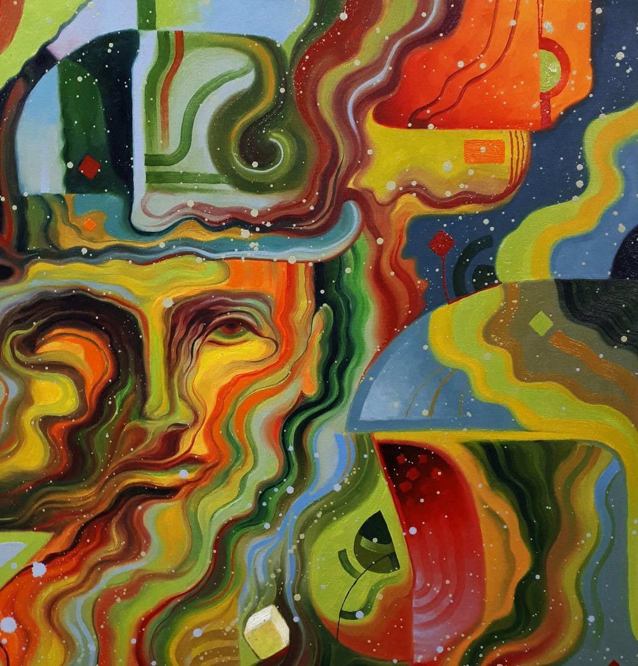 Vibrant oil painting Absinthe Man by Sergiy Voichenko with stylized face