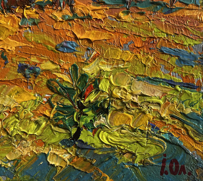 Oil painting Moonlit night by Oleksiy Ivanyuk with vibrant green plant