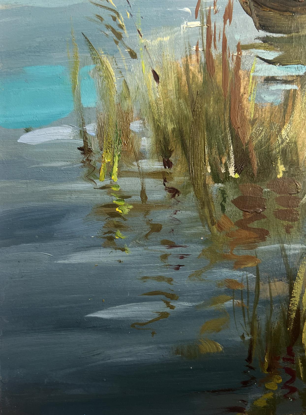 Abstract oil painting Seeing off the Sunset by Yuriy Suprunchuk, reeds in water