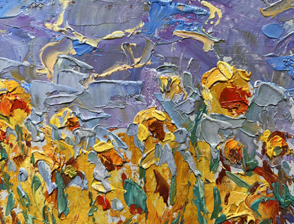 Vibrant oil painting To the sky by Oleksiy Ivanyuk with textured sunflowers