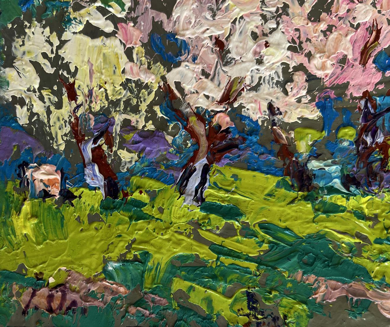 Vibrant Spring Blossom oil painting by Oleksiy Ivanyuk with pink trees