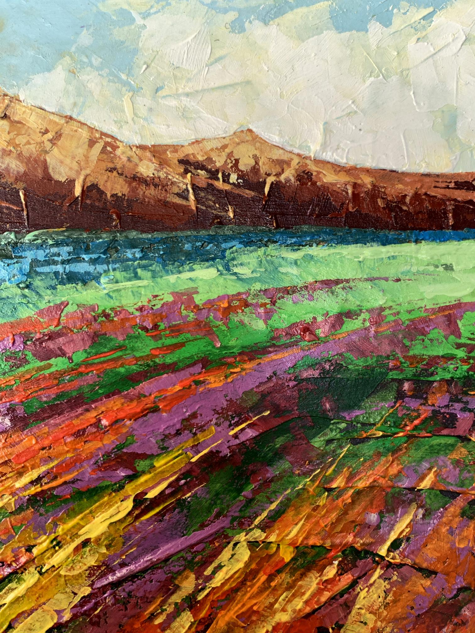 Vibrant impressionist oil painting of brown mountains by V. Zadorozhnya