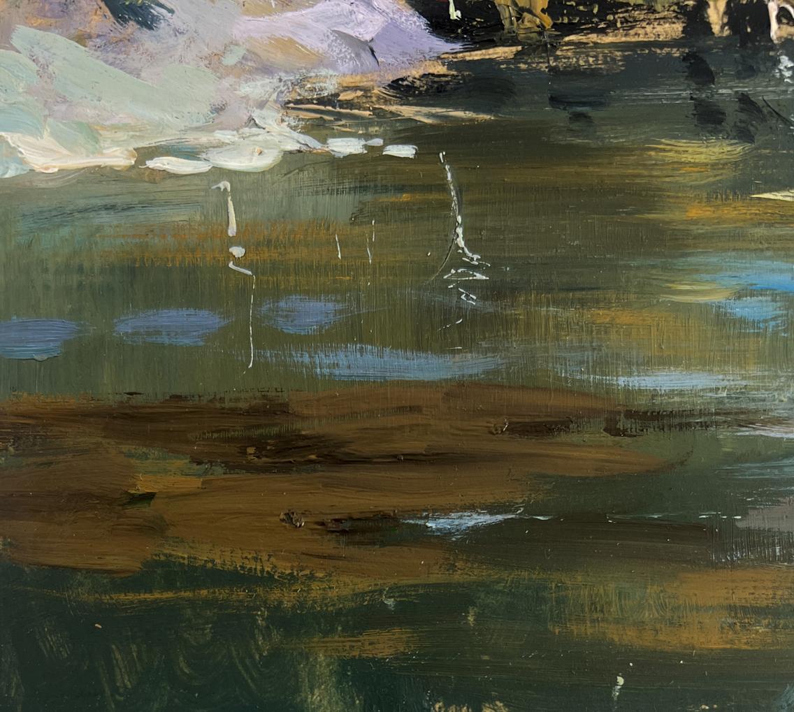 Abstract oil painting of small yacht club by Yuriy Suprunchuk