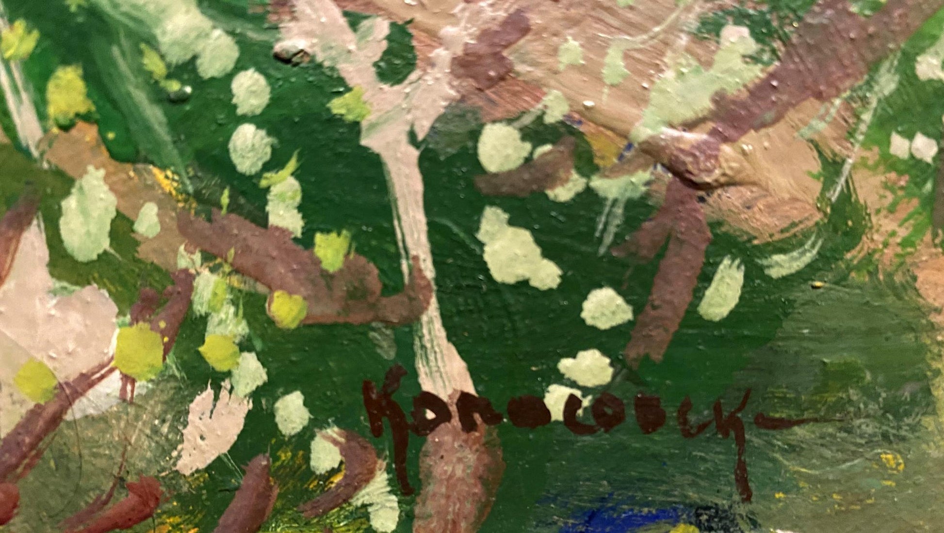 Oil painting Blooming spring has arrived by Georgy Kolosovsky with green strokes