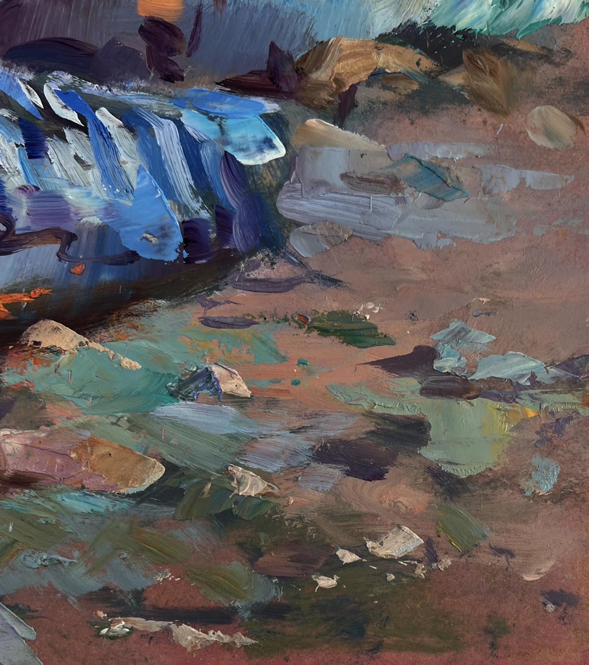 Abstract oil painting of fishermen under sea light by Yuri Suprunchuk