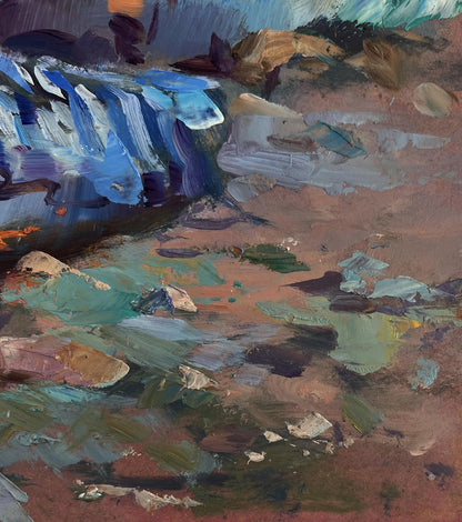 Abstract oil painting of fishermen under sea light by Yuri Suprunchuk