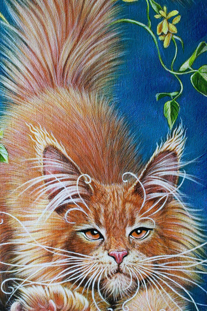 Oil painting of fluffy orange tabby cat by Lapusic sorcerer Vira Goncharenko