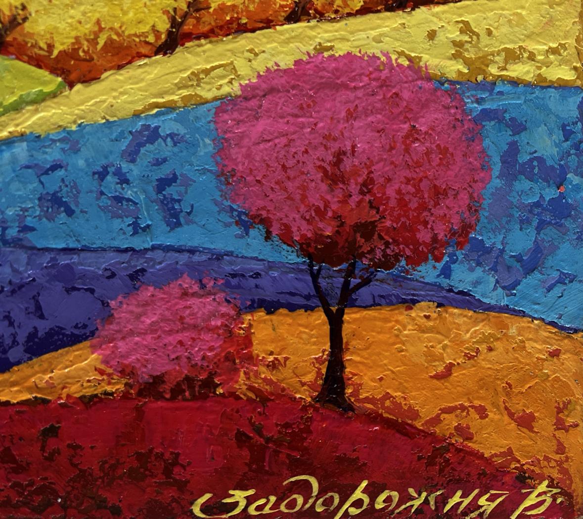 Oil painting Autumn forest in fading day light by V. Zadorozhnya