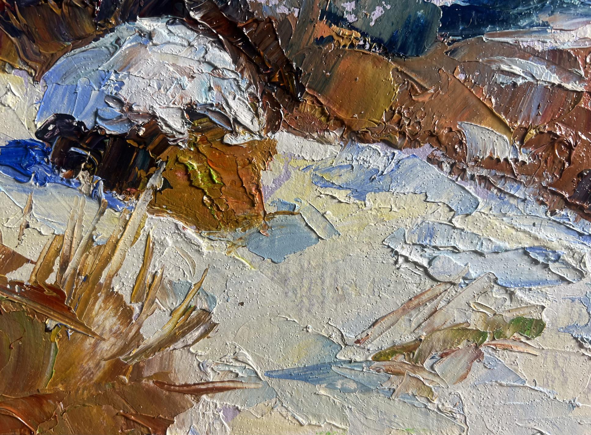 Oil painting Winter mountains by Boris Serdyuk with impasto strokes