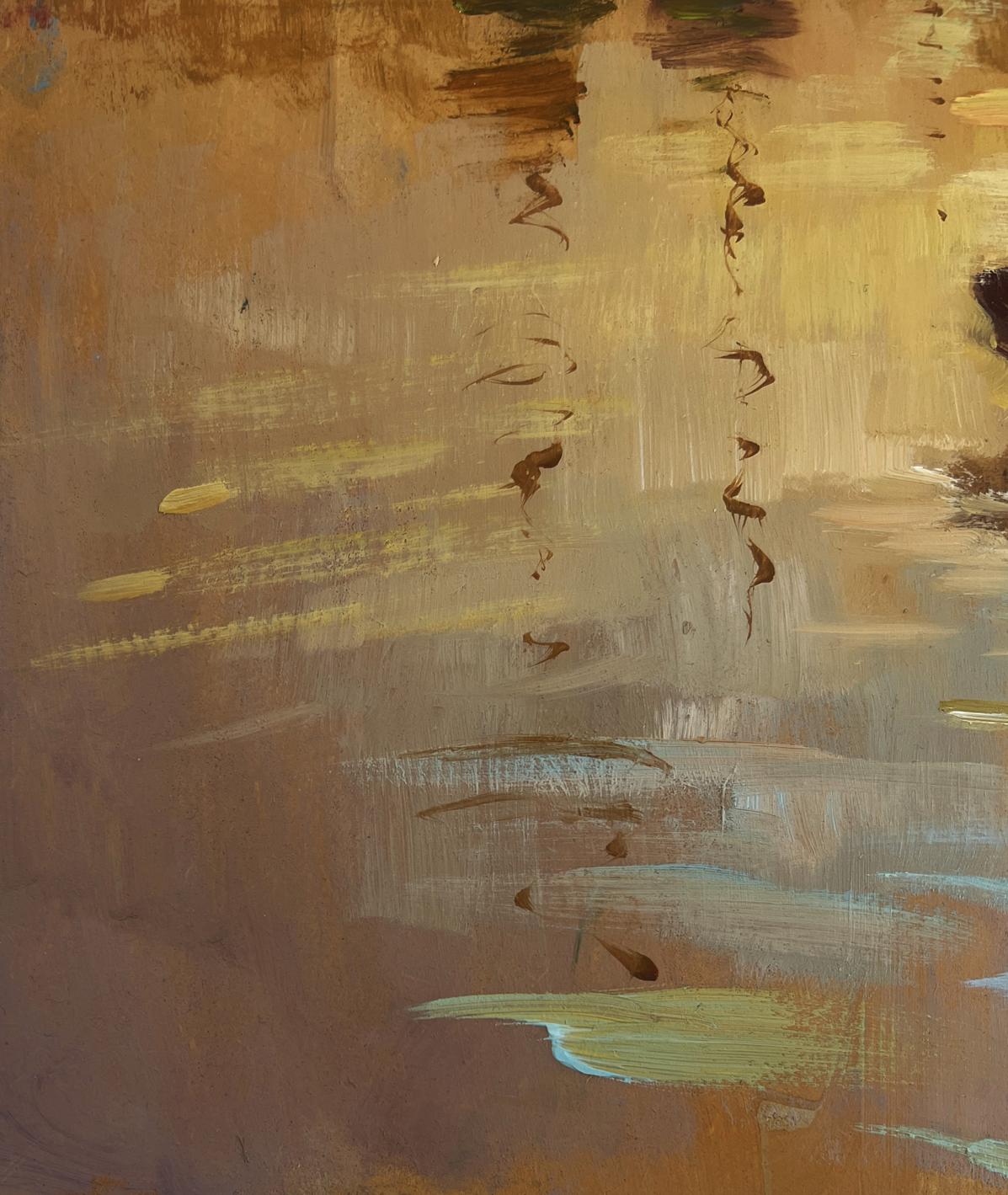 Oil painting of romantic Venice sunset by Yuriy Suprunchuk in warm earth tones