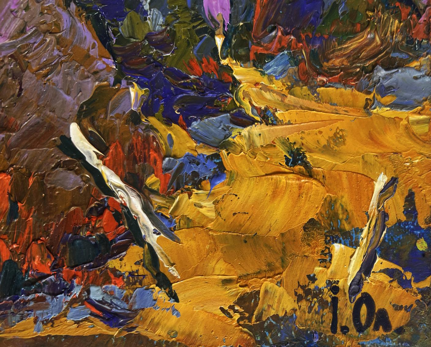 Vibrant Oleksiy Ivanyuk oil painting of haystacks on golden field with impasto strokes