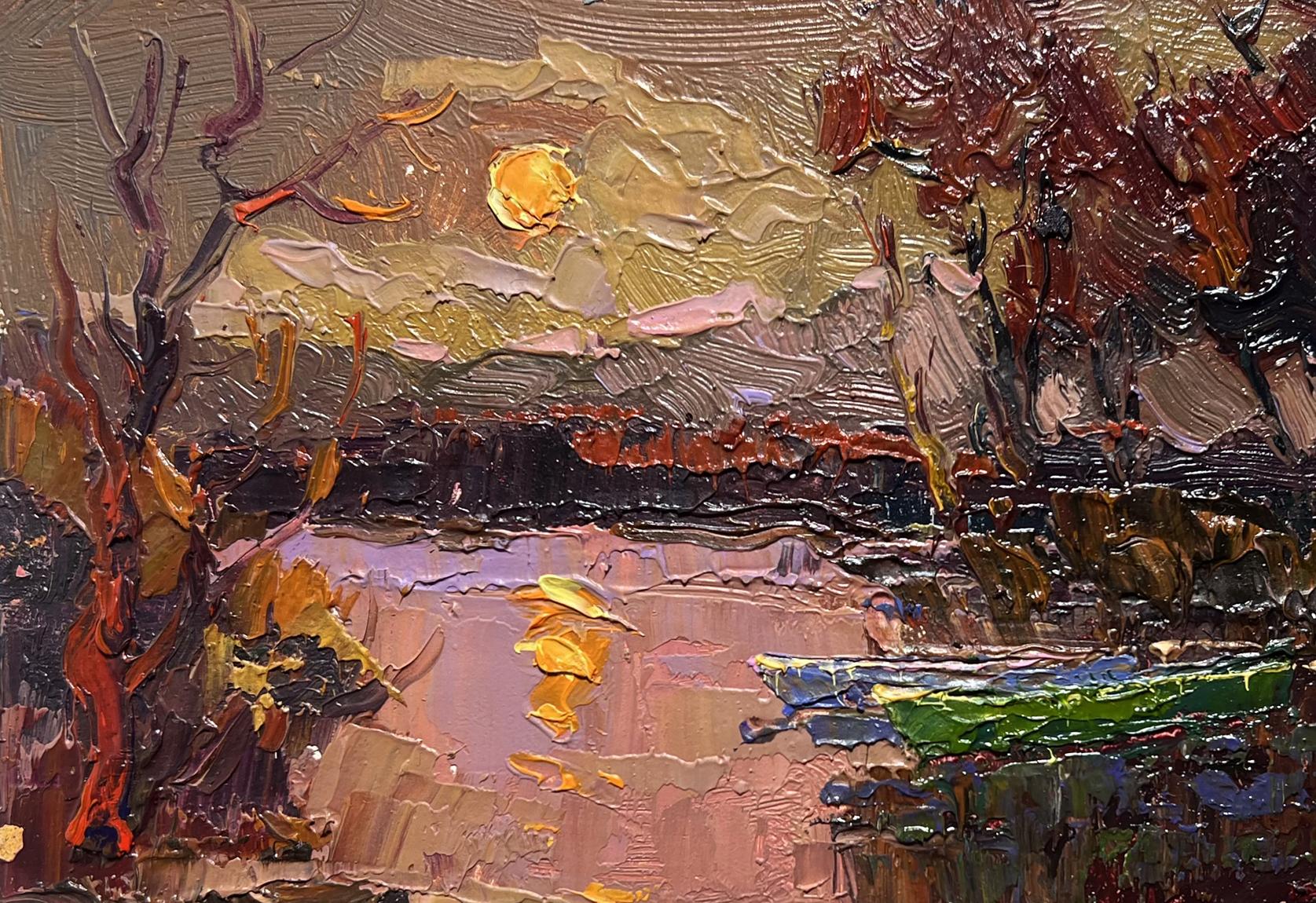 Oil painting Monthly Reflection by Oksana Ivanyuk: serene autumn landscape