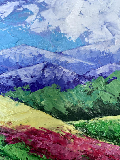 Vibrant oil painting of Mountains and Clouds by V. Zadorozhnya