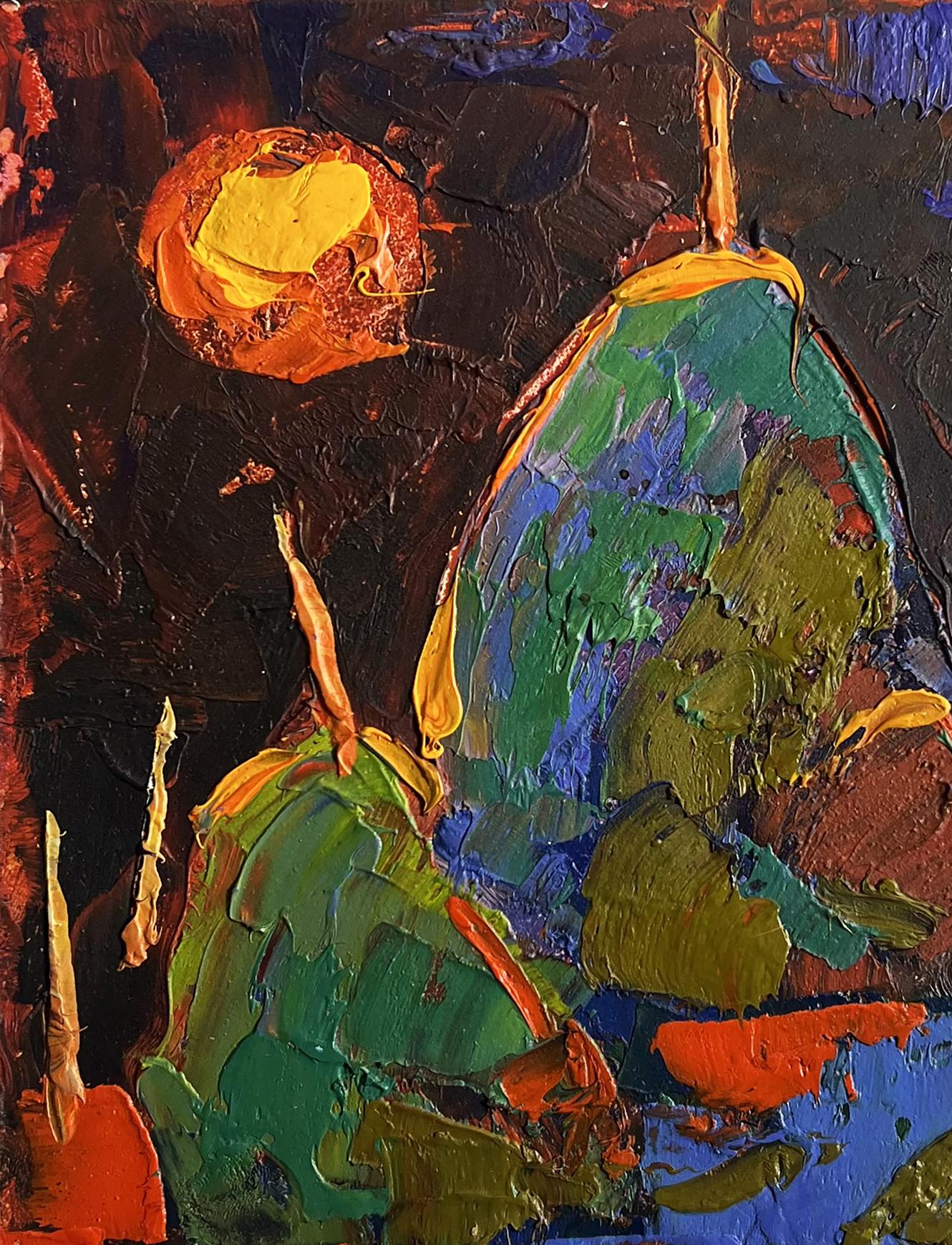 Oil painting Yellow moon in the field by Oleksiy Ivanyuk vibrant abstract
