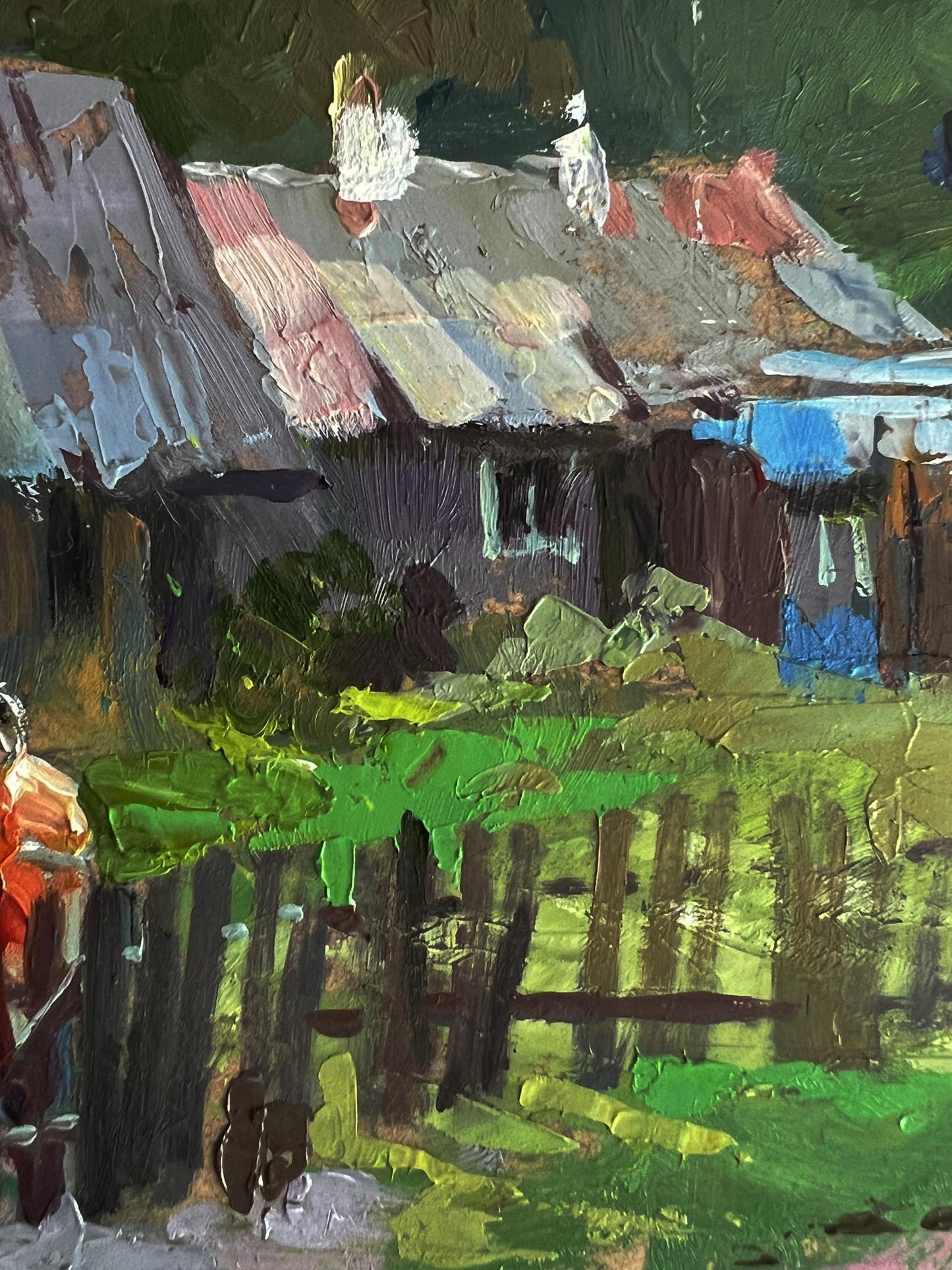 Oil painting of country courtyard by Yuriy Suprunchuk with rustic house