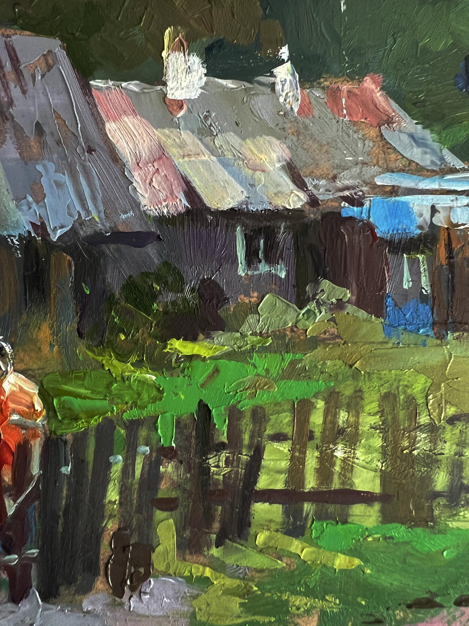Oil painting of country courtyard by Yuriy Suprunchuk with rustic house