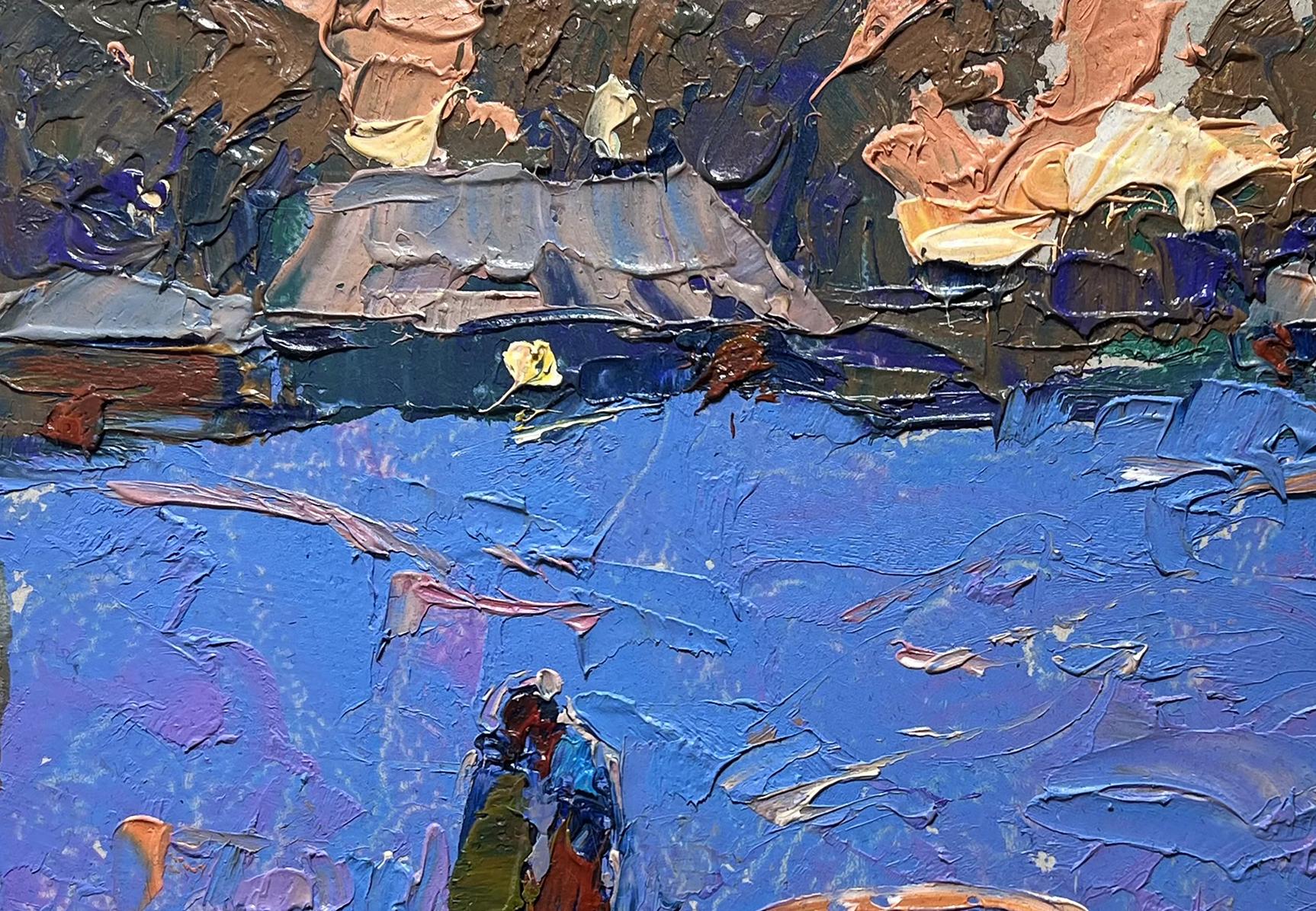 Oil painting Walk on a winter evening by Oleksiy Ivanyuk, textured blue layers