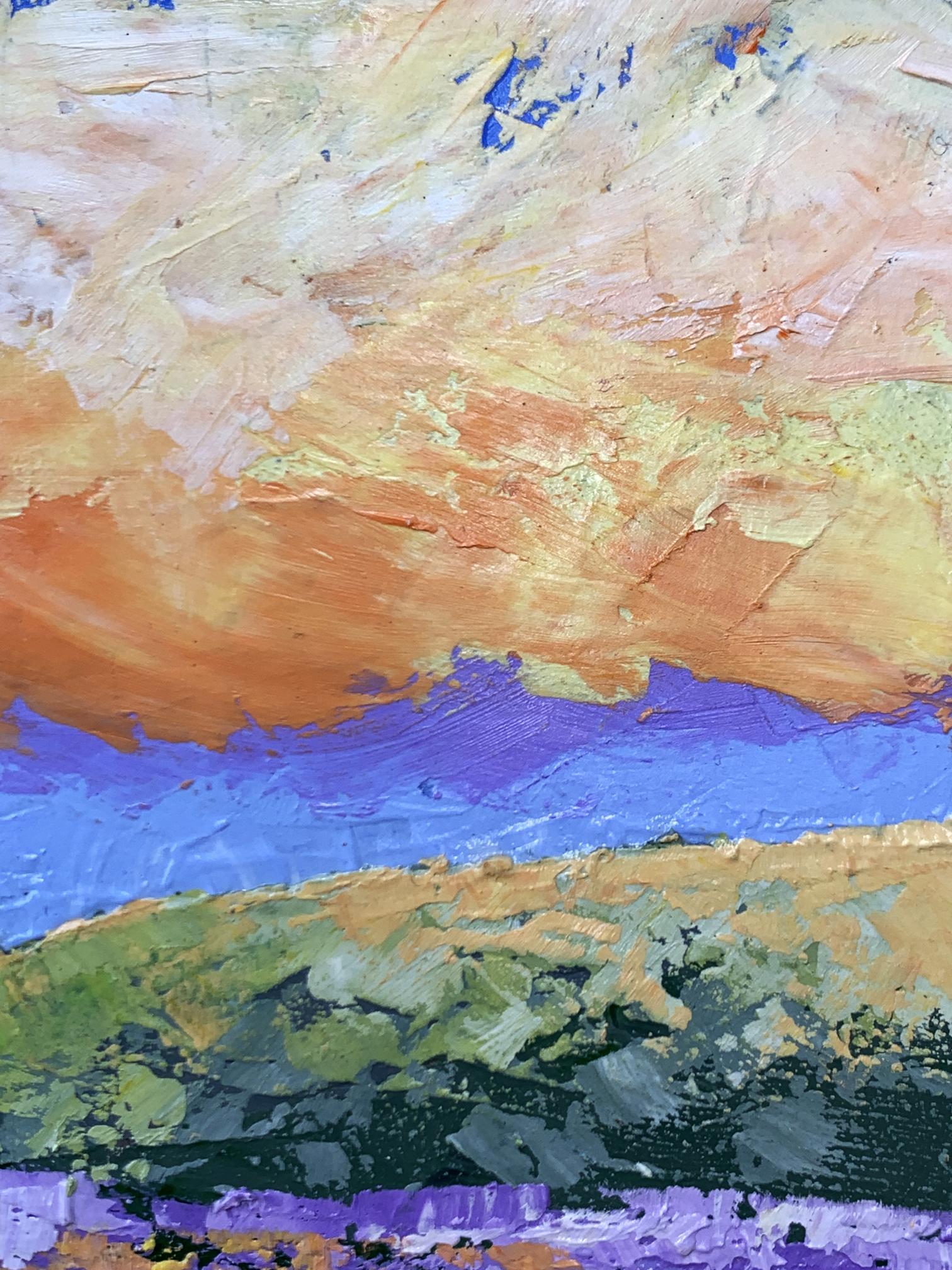 Oil painting Yellow clouds V. Zadorozhnya with ochre, blue, green bands