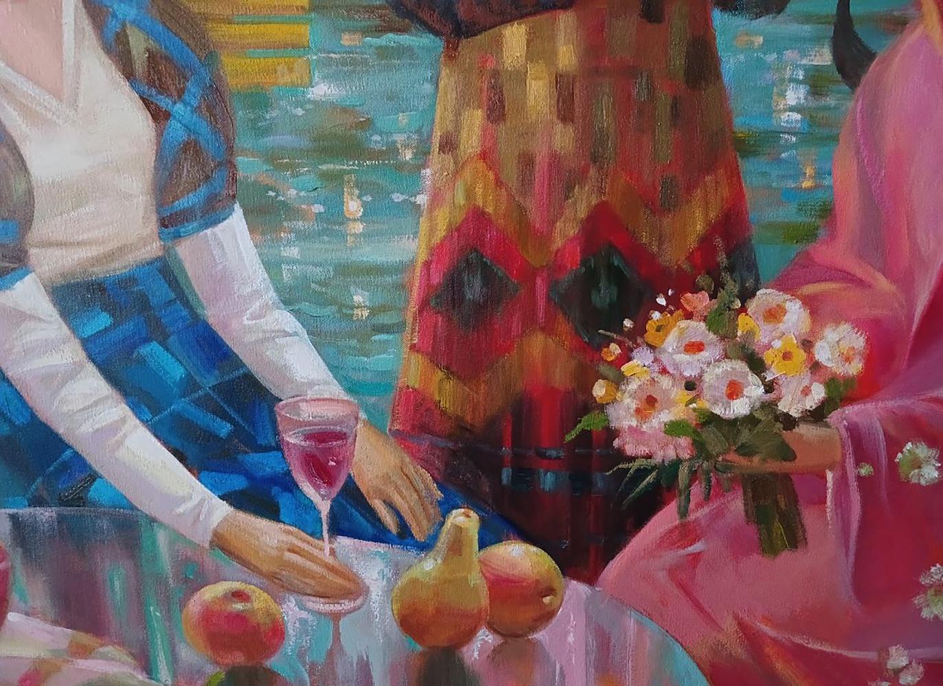 Abstract oil painting Carnival in Venice by Anatoly Tarabanov with vibrant flowers