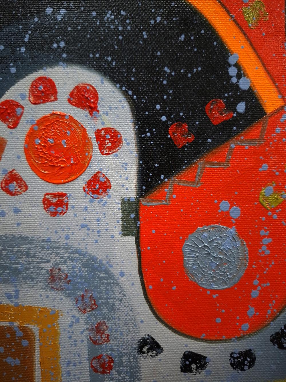 Vibrant oil painting A walk around the city by Sergiy Voichenko with bold red orange black shapes