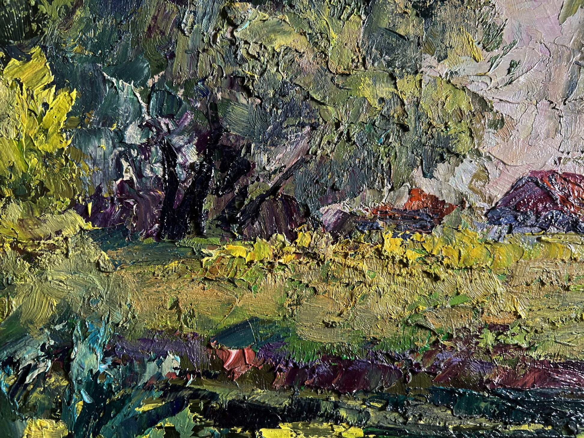 Oil painting Enjoying the Silence by Boris Serdyuk, textured green landscape