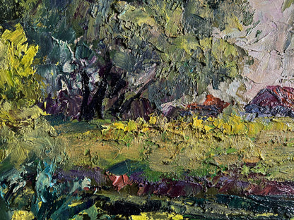 Oil painting Enjoying the Silence by Boris Serdyuk, textured green landscape