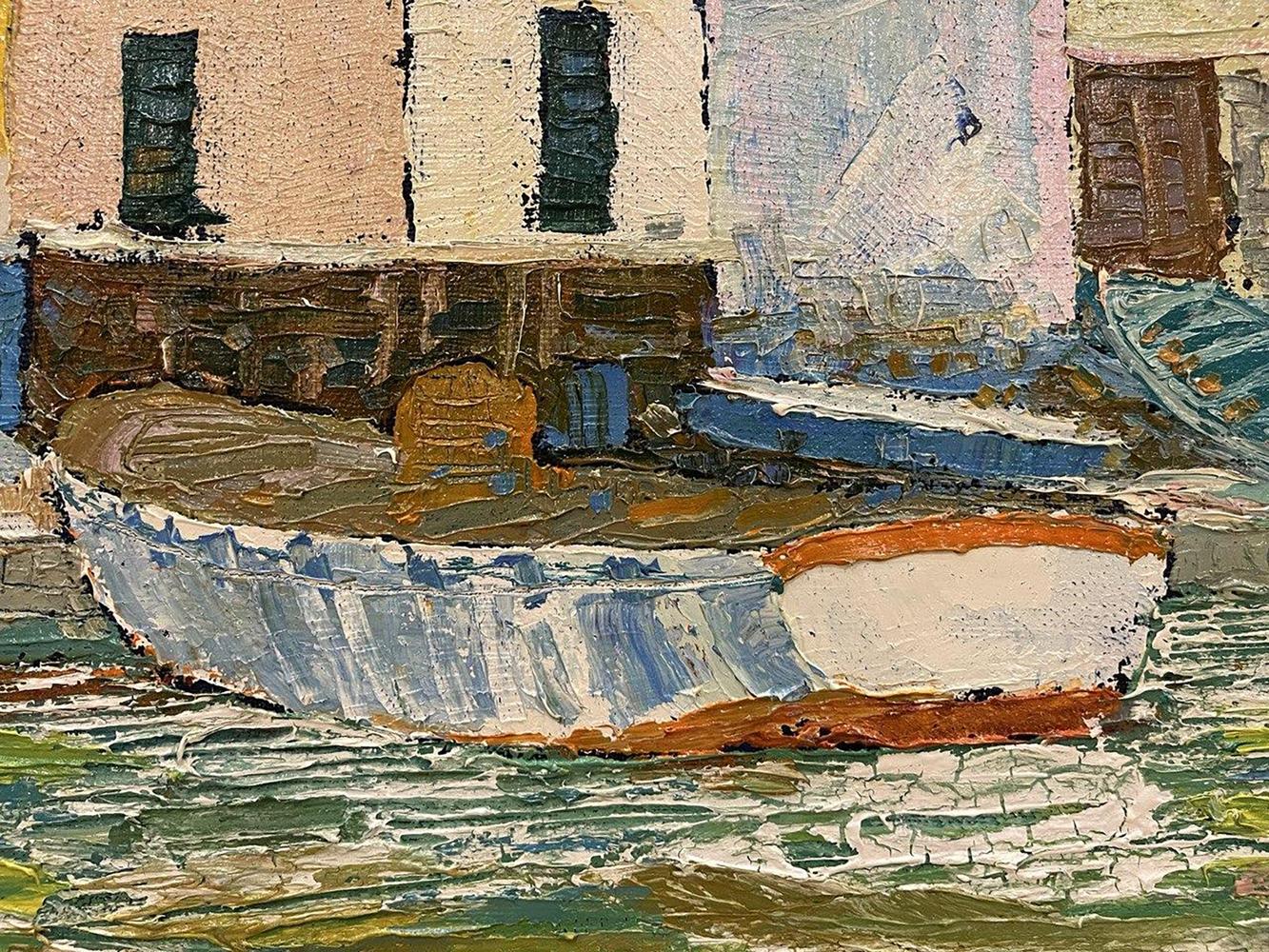 Oil painting Amplitude by Serhiy Kovalev: white orange boat in impasto