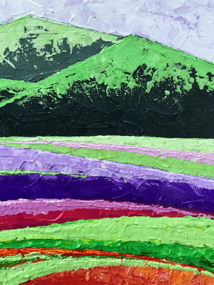 Vibrant oil painting of high green mountains by V. Zadorozhnya