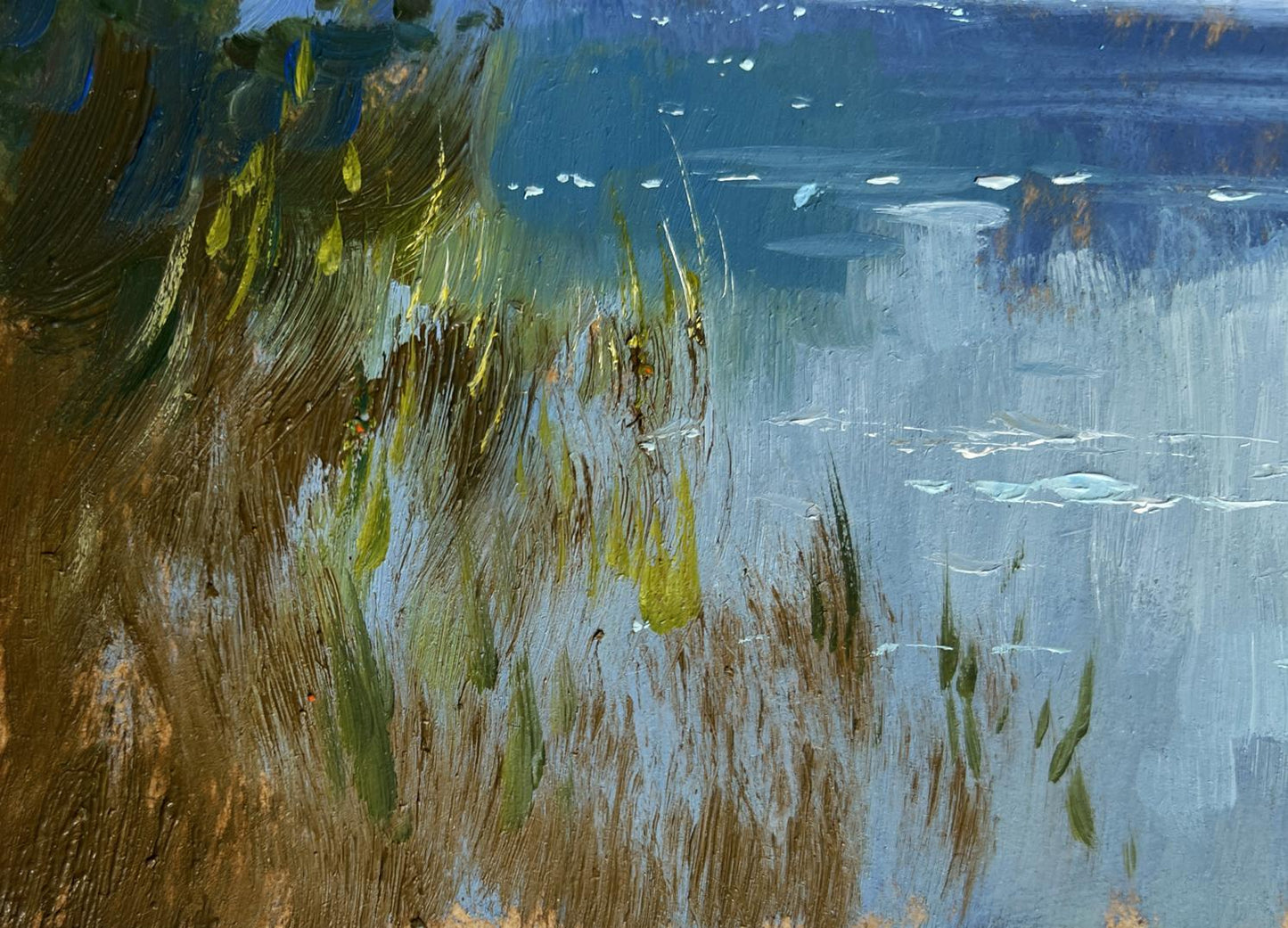 Textured impasto oil painting of evening reeds by Yuriy Suprunchuk