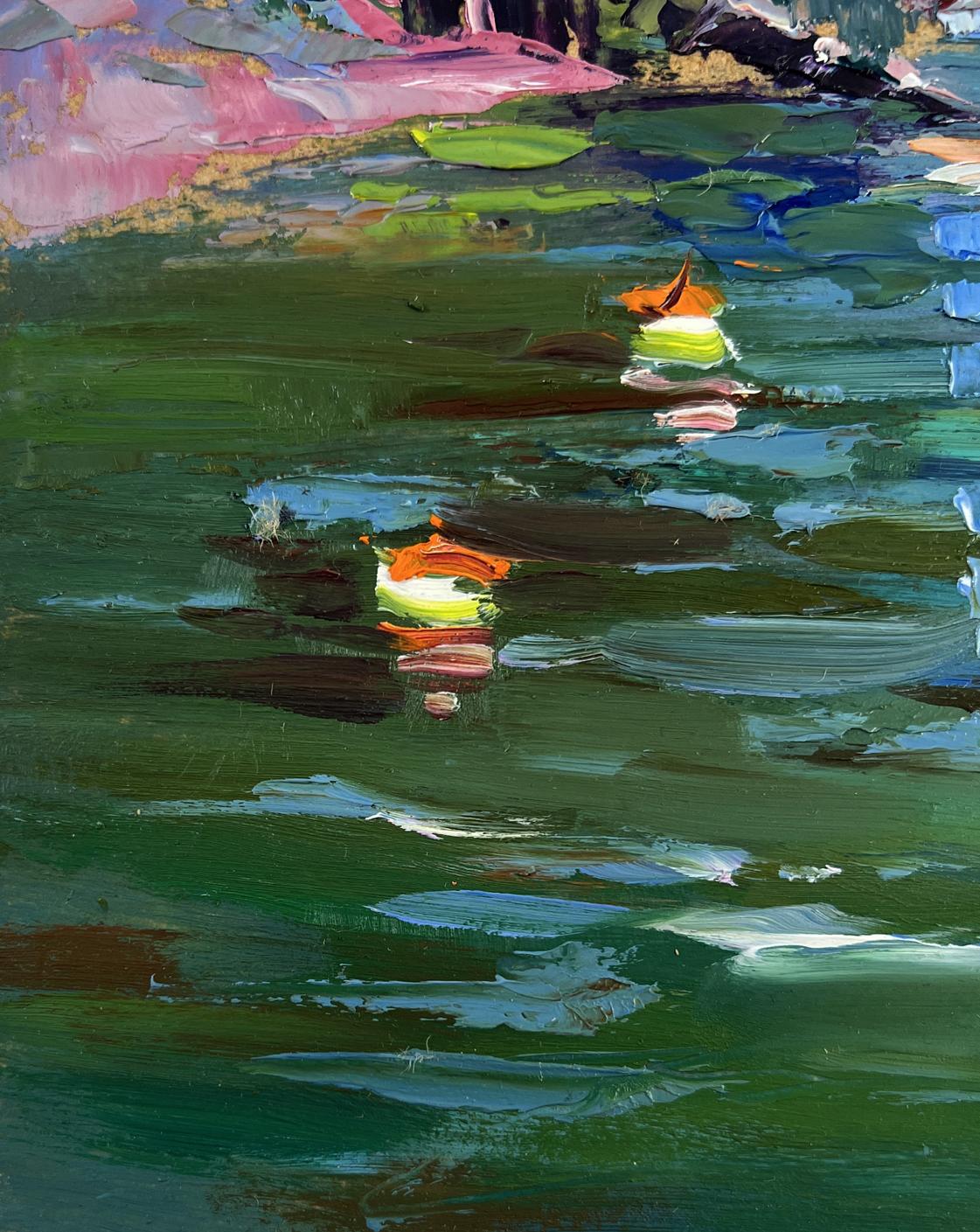 Vibrant impressionist oil painting of summer city river by Yuriy Suprunchuk