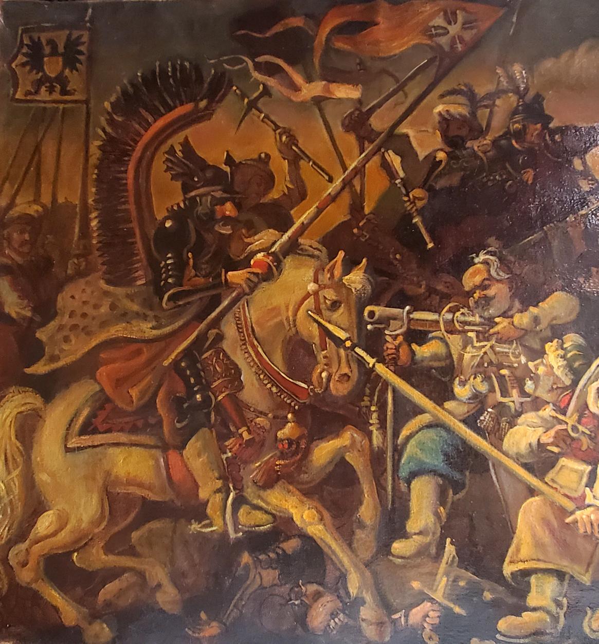 Oil painting of Zaporozhians battle with Poles by Daniil Litvinov