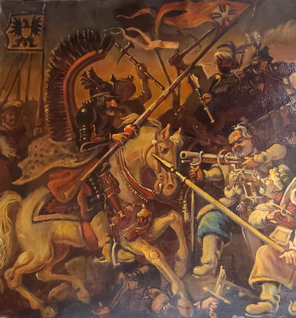 Oil painting of Zaporozhians battle with Poles by Daniil Litvinov