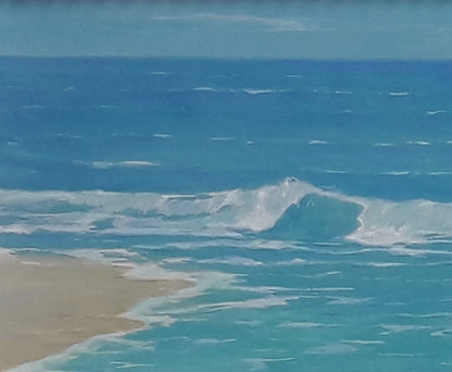 Oil painting of serene turquoise wave by Vasily Korkishko rolling to shore