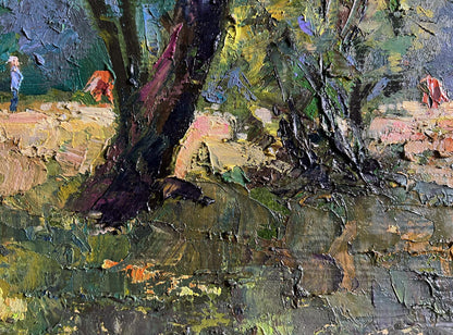 Textured impasto oil painting Walking the cows by Boris Serdyuk forest scene