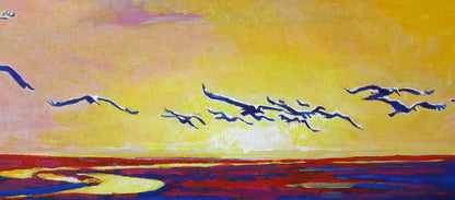 Oil painting Storks at Sunset Anatoly Varvarov