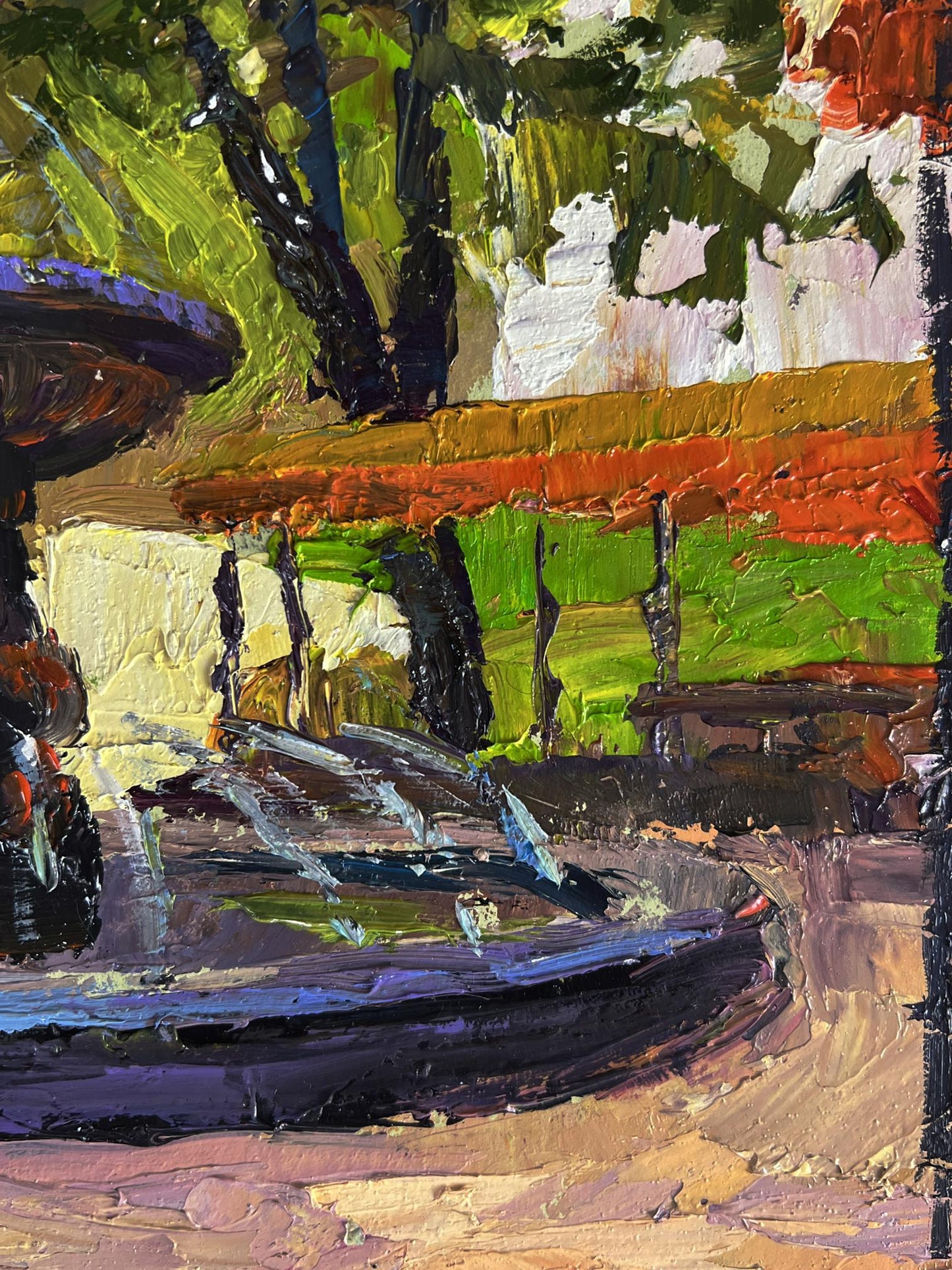 Vibrant impressionist oil painting of Fountain in the city park by Boris Serdyuk