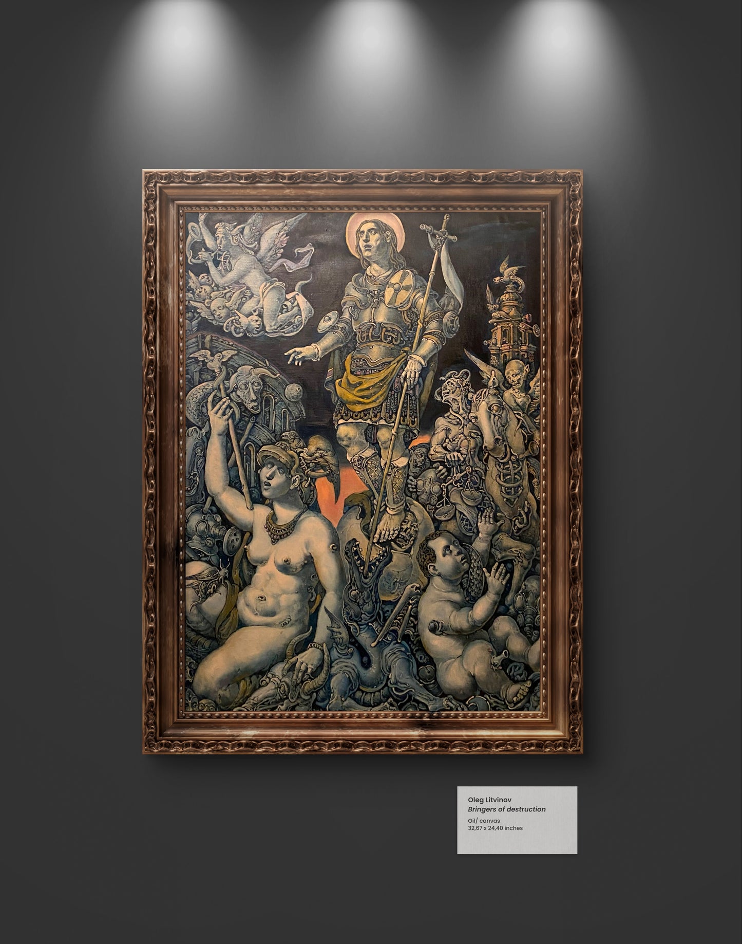 Oil painting Bringers of destruction by Oleg Litvinov in ornate frame