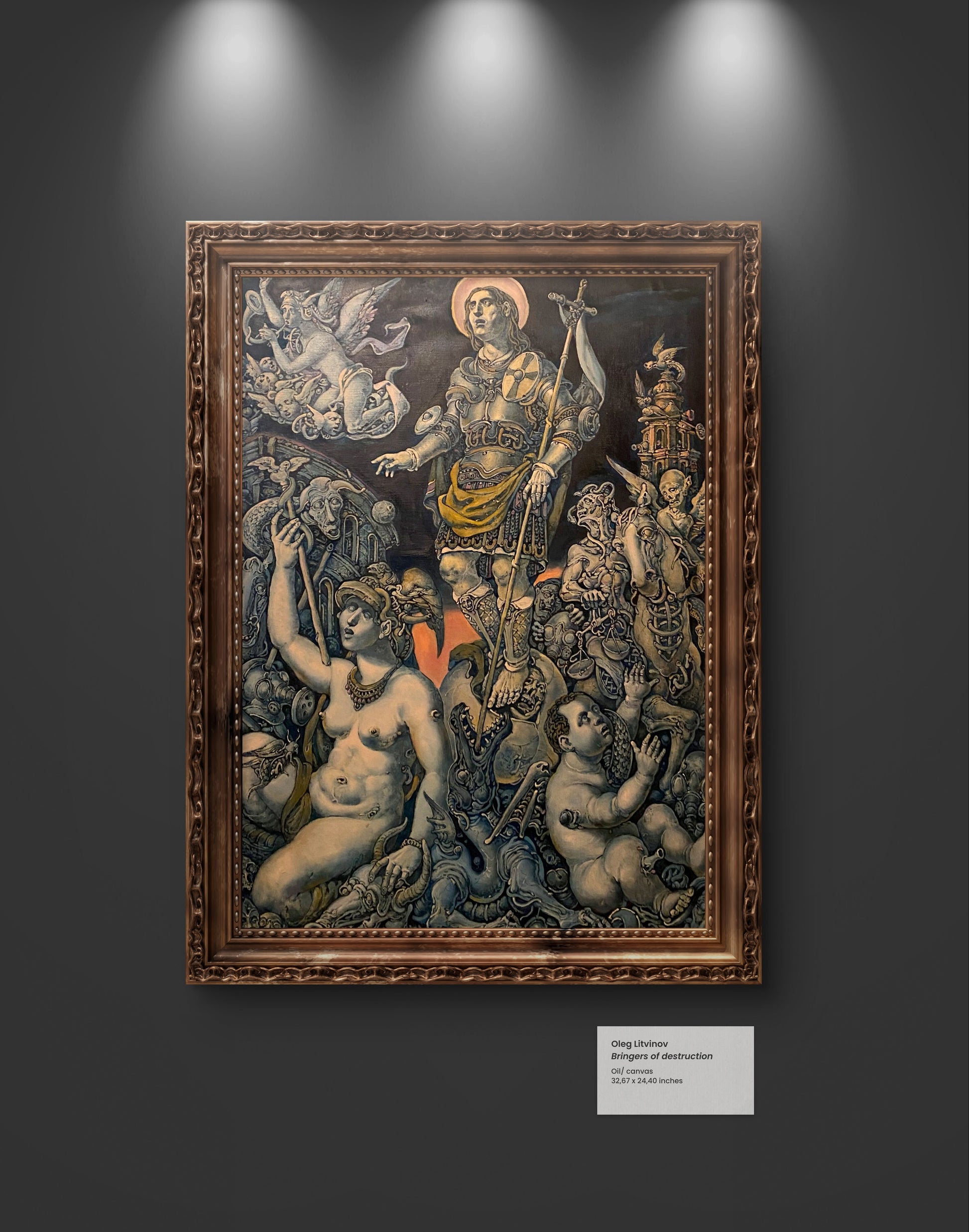 Oil painting Bringers of destruction by Oleg Litvinov in ornate frame