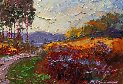 Oil painting The road to the forest by Boris Serdyuk vibrant impasto landscape
