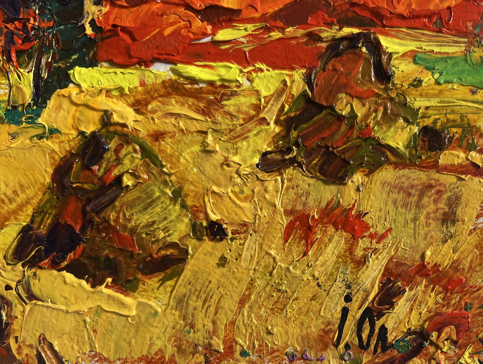 Vibrant impressionist oil painting The sun sets in the field by Oleksiy Ivanyuk