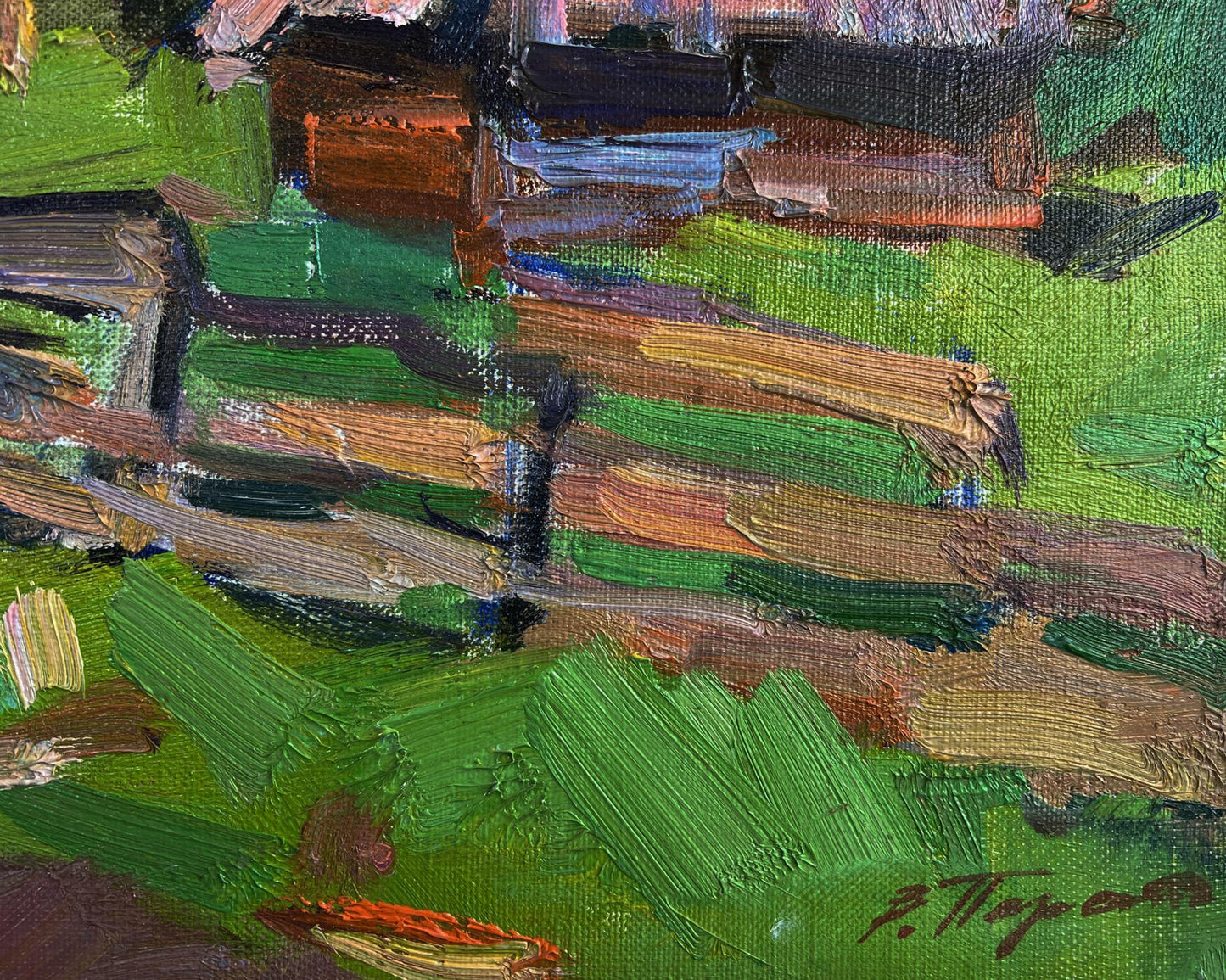 Vibrant impressionist oil painting of mountains above village Vyacheslav Pereta