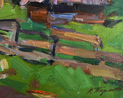 Vibrant impressionist oil painting of mountains above village Vyacheslav Pereta