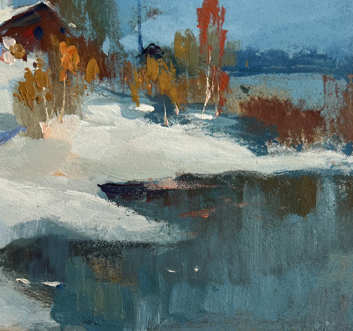 Oil painting The first snow fell by Yuriy Suprunchuk snowy landscape